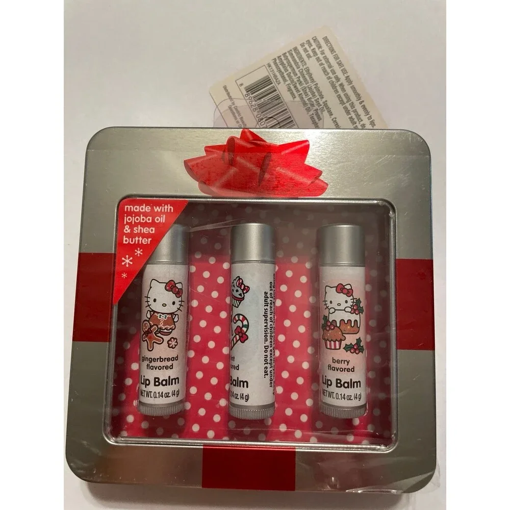 Hello Kitty holiday lip balm set W/Metal Tin gift set New